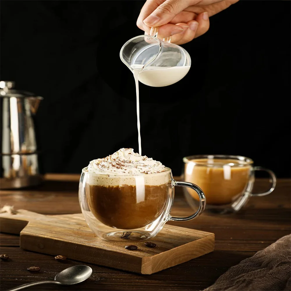 Glass mug 250/350/450ml double-walled borosilicate for cold or hot water juice milk coffee whiskey