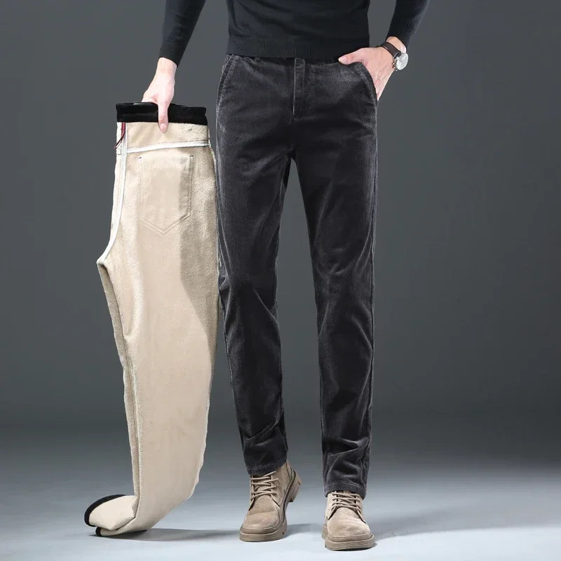 Winter New Men's Corduroy Fleece Casual Pants Thick Warm Classic Fashion Straight Plush Velvet Trousers Male Brand Clothing 3