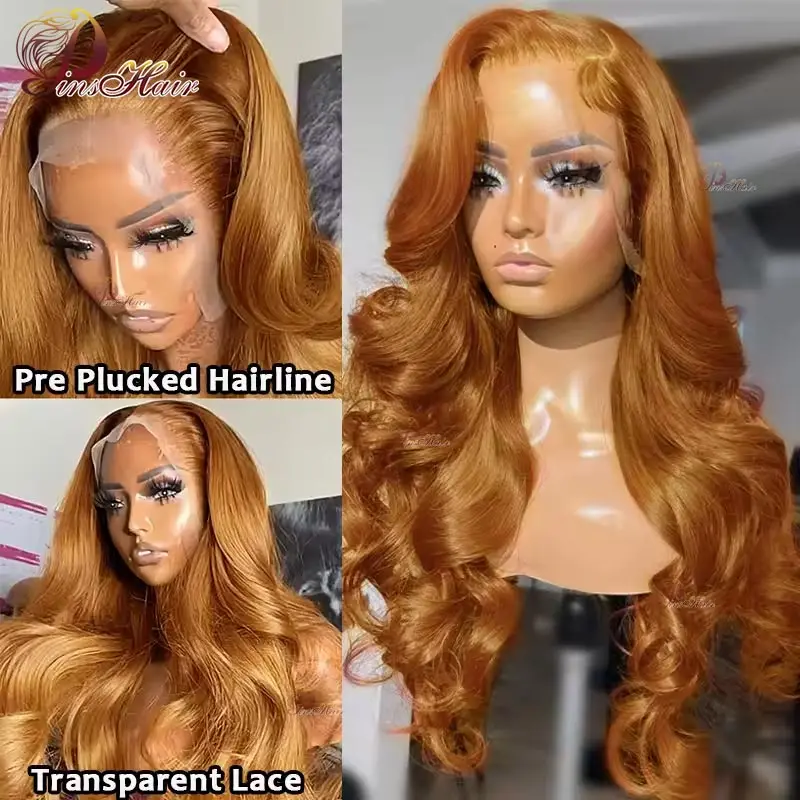 Ginger Brown 13x6 HD Transparent Lace Front Human Hair Wig Body Wave Lace Frontal Wig Remy #30 Blonde Front For Women human hair wig