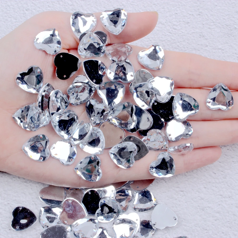 

Sewing Heart Shape Strass 8mm 14mm 16mm 18mm 25mm Flatback Taiwan Acrylic Crystal Clear Sew On DIY Rhinestones For Garment