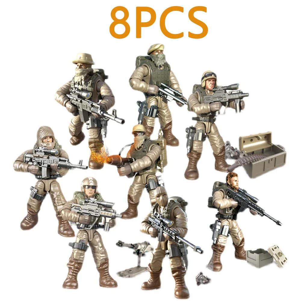 8X Desert Special Police Army Military Soldier City Swat Accessori Per Armi Compatibili Mini Figure Building Blocks Mattoni
