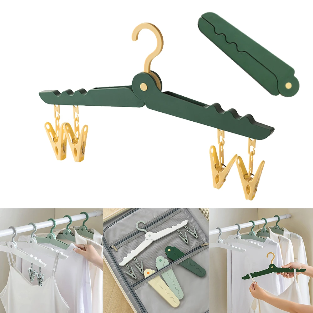

Portable Folding Travel Hangers Foldable Mini Clothes Hangers With Clips Household Coat Hanger Wardrobe Space Storage Organizer