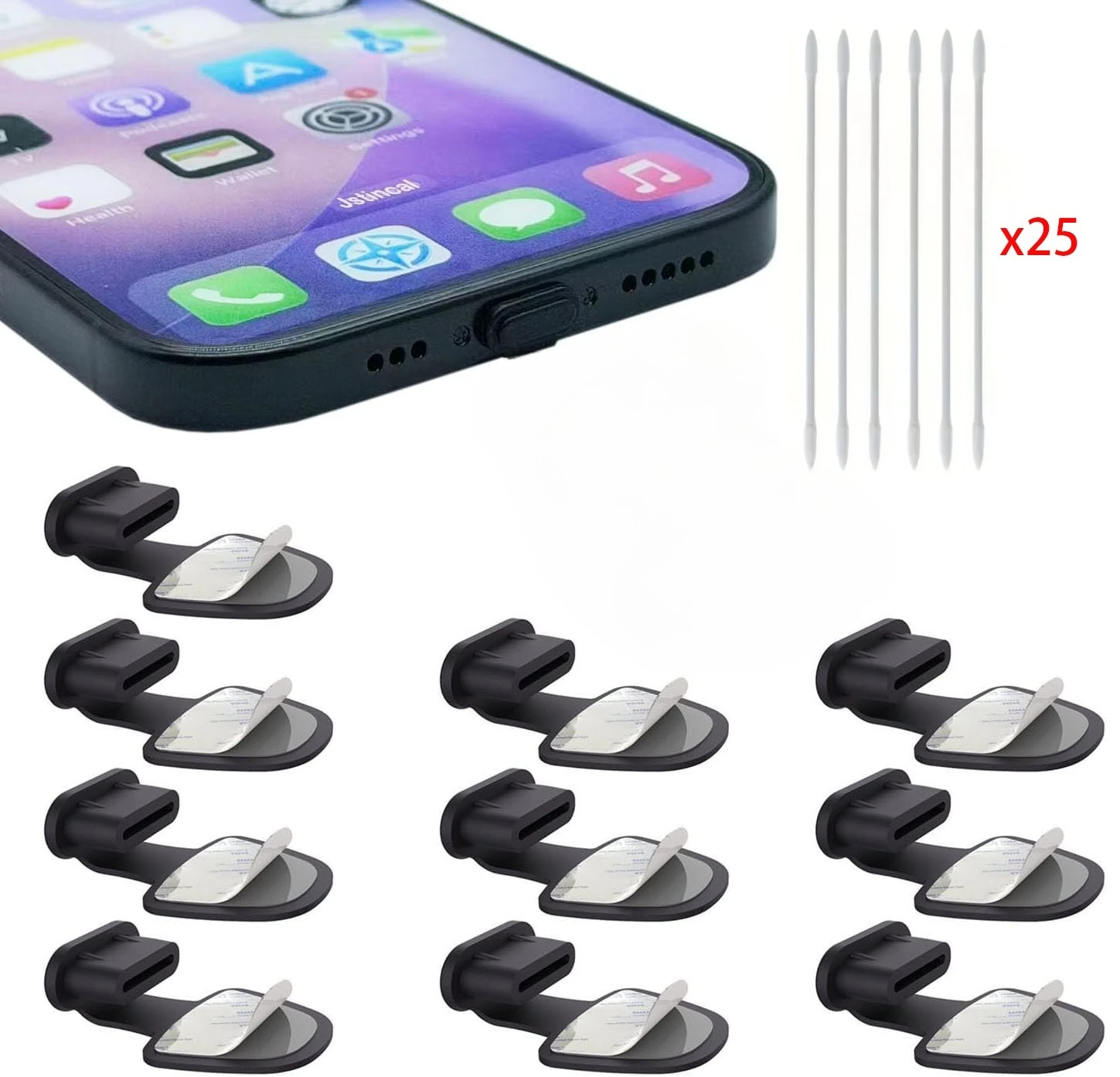 USB-C 분실 방지 먼지 마개, 아이폰 15-17 및 모든 타입-C 안드로이드 충전 포트용 탈부착 가능한 접착식 실리콘 마개