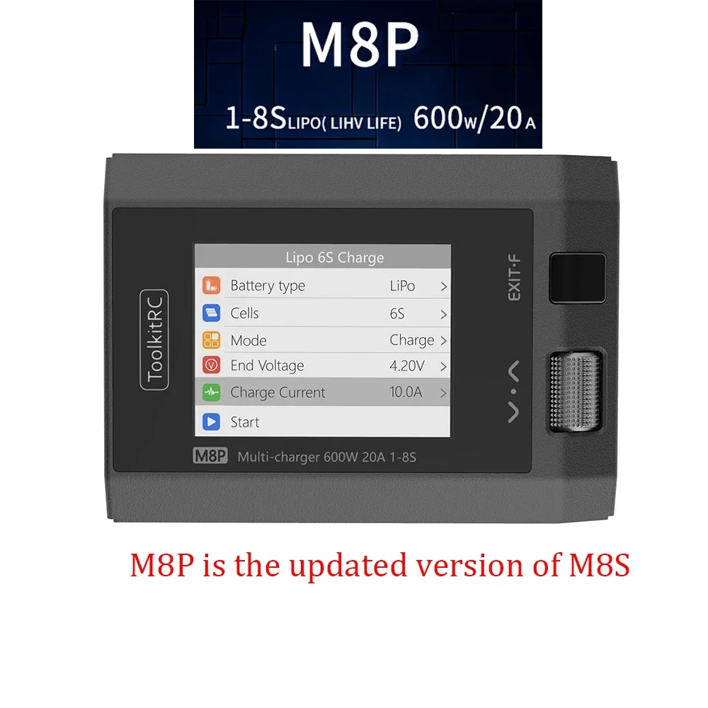 

ToolkitRC M8P 600W 20A Color Screen Balance Charger Discharger for 1-8S Lipo LiHV Life Lion NiMh Pb Battery RC Model