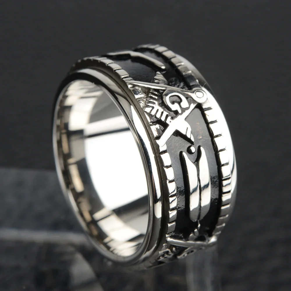 Rotatabl anelli massonici in acciaio inossidabile per uomo anello massone con sigillo massoneria gioielli Vintage Punk Mens maschio Anillos regalo