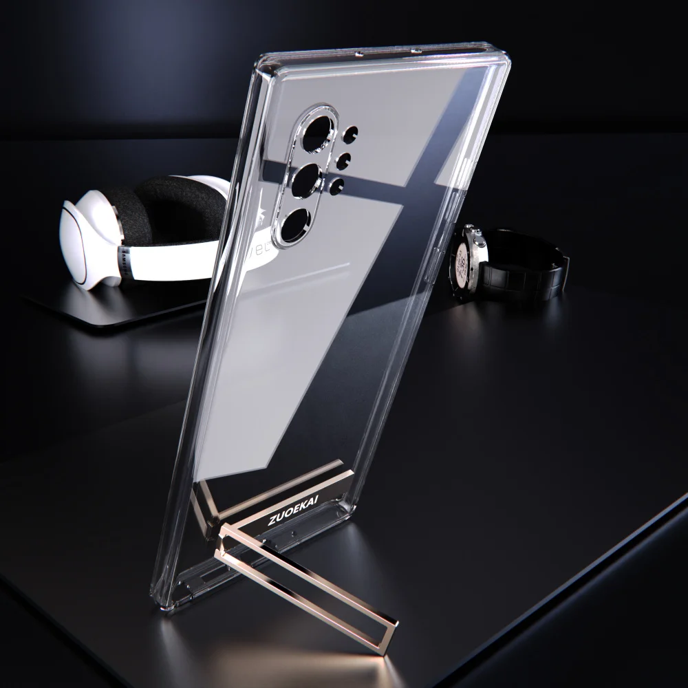 Luxury Transparent Holder Stand Shockproof Clear Soft Back Cover Case