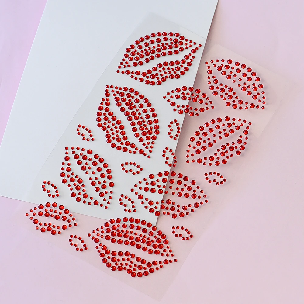 1/2/5 Stück 3D Rote Lippen Strass Gesichts-Tattoo-Aufkleber Sexy Kuss Diamant Klebeaufkleber Hochzeit Dating Frauen Temporäre Tattoos – Detail 6