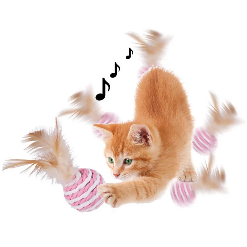 

Cat Toy Feather Cats Sticks Sisal Balls 2PC Funny Cat Toys Interactive Scratchable Feather Ball 2pcs Set Toys for Cats Teasing