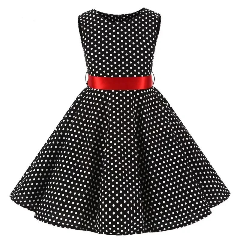 Polka Dot Vintage Kids 1950s Swing Dress Flower Floral Midi Dress Cotton Summer Dress Baby Girl 4