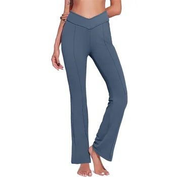 Women Casual Active Fit Pants Elastic High Waist Slim Fit Bootcut Pants Daily Running Exercise Yoga Line Splicing Trousers 3