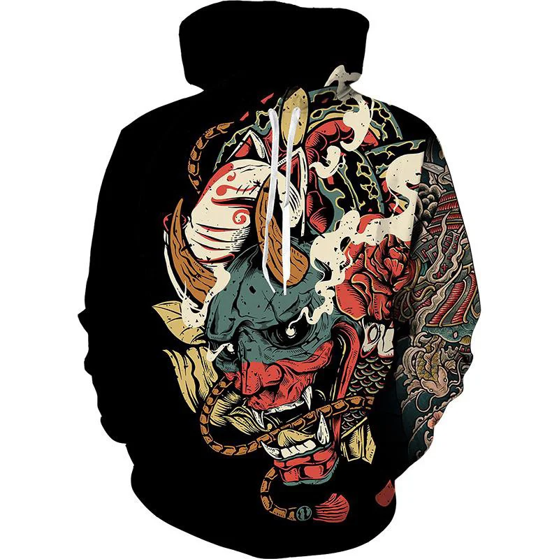 Sudadera con capucha de samurái japonés con estampado 3D para hombre, sudadera con estampado moderno y personalidad, camisetas de manga larga estilo Harajuku, sudaderas holgadas