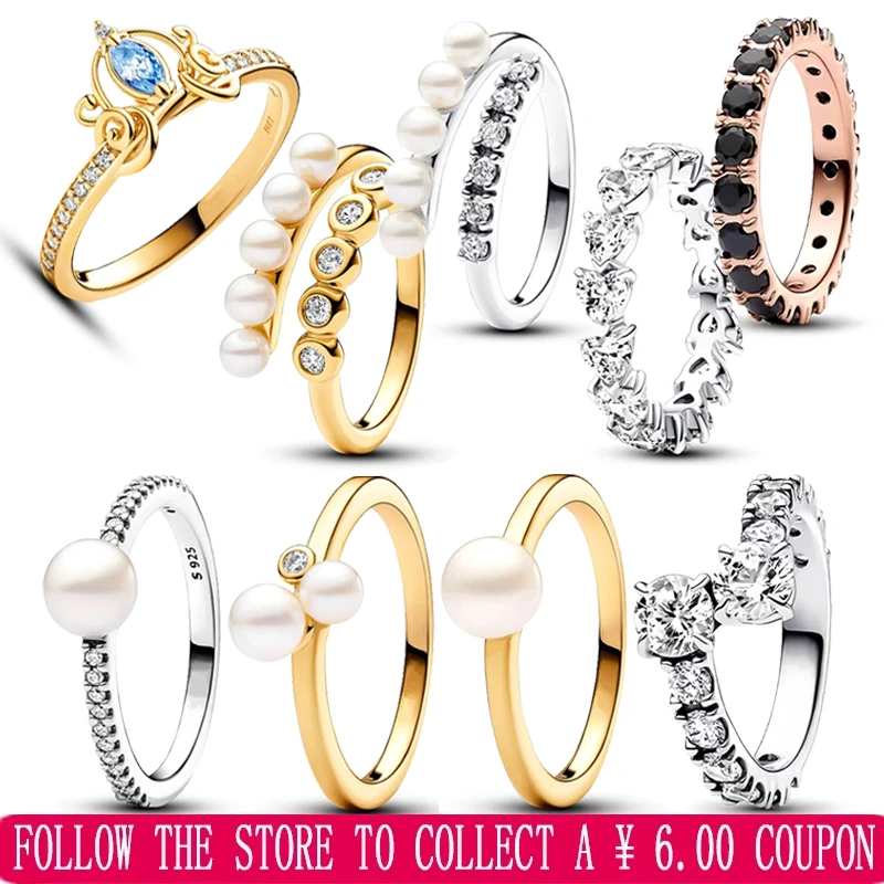 2024 New 925 Sterling Silver Women's Exquisite Pearl Original Sparkling Love Heart Logo Ring Lover DIY Fashion Charm Jewelry new hot 925 silver me series double color love heart ring chain original women s pearl logo bracelet diy fashion charm jewelry