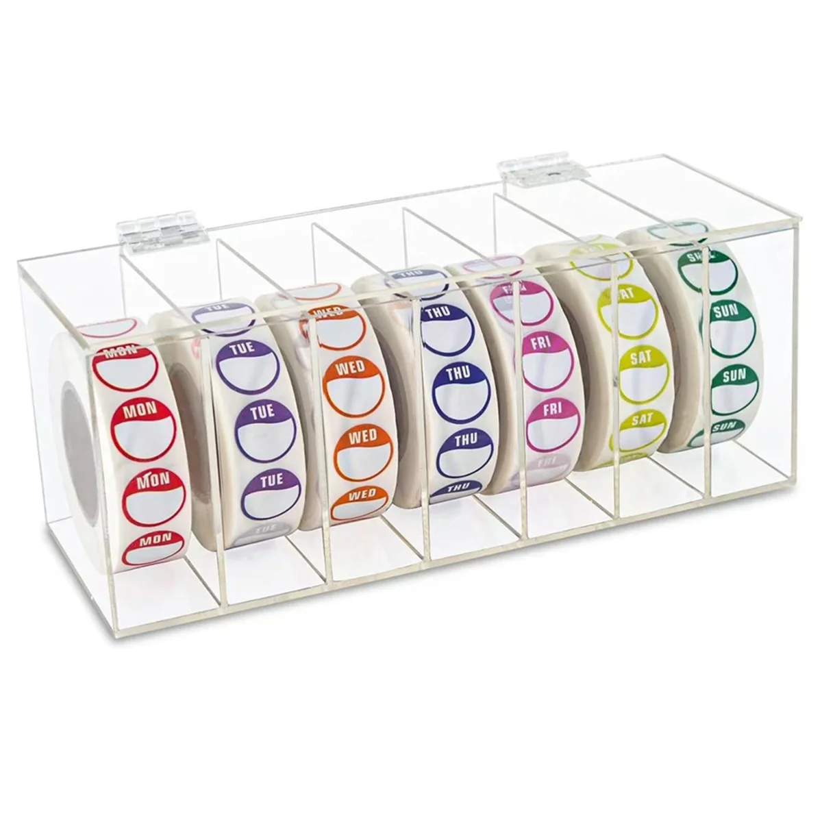 ABIY-Acrylic Day of the Week Covered Label Dispenser 7-Slot Dispenser Day of the Wall Mount Sticker Roll (No Label)