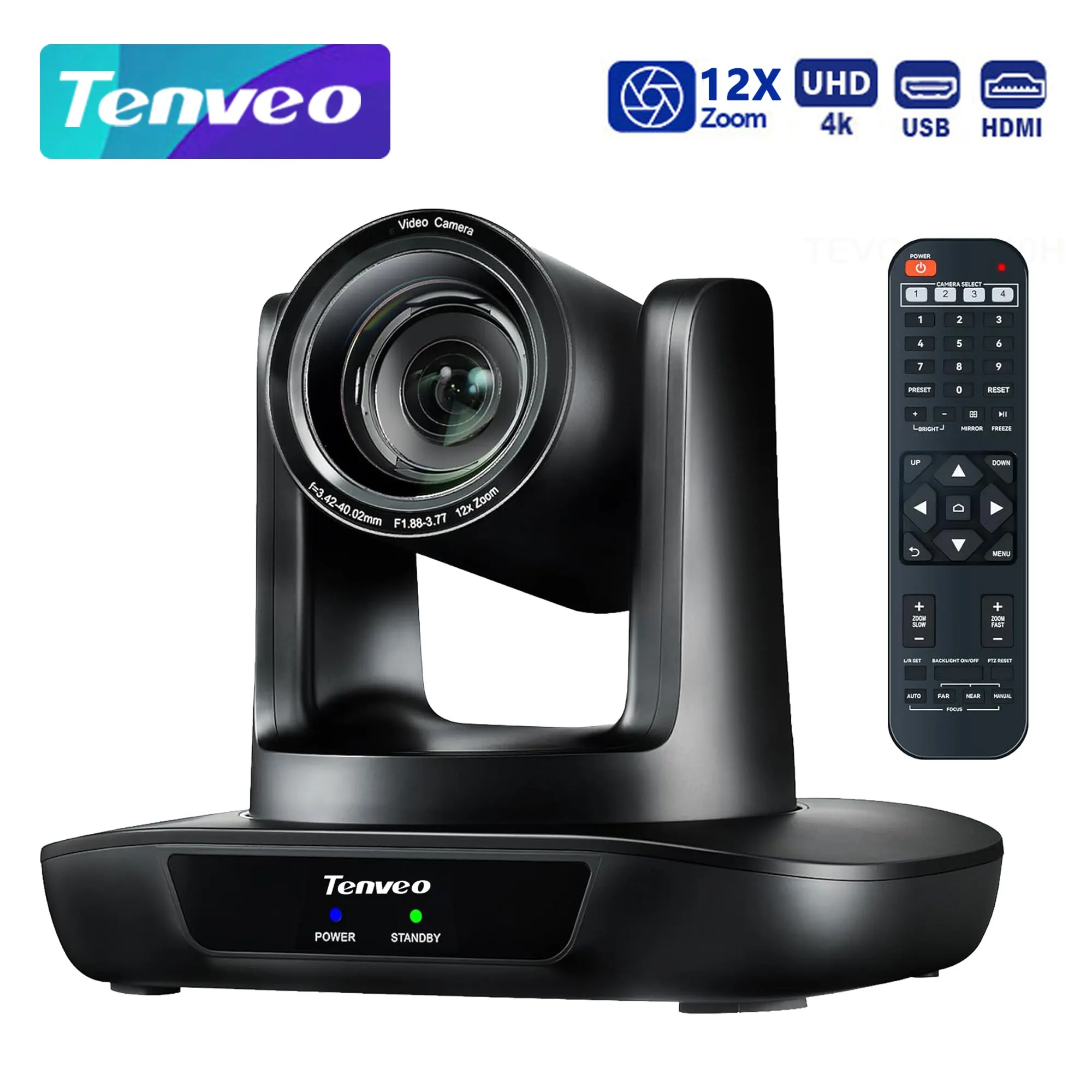 4K PTZ Conference Room Camera USB3.0/HDMI Live Streaming Camera 12X Optical Zoom Wide Angle for Video Conferencing Church
