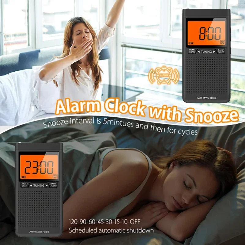 Mini Portable AM FM NOAA Radio Weather Radio with LCD Screen Alarm Clock