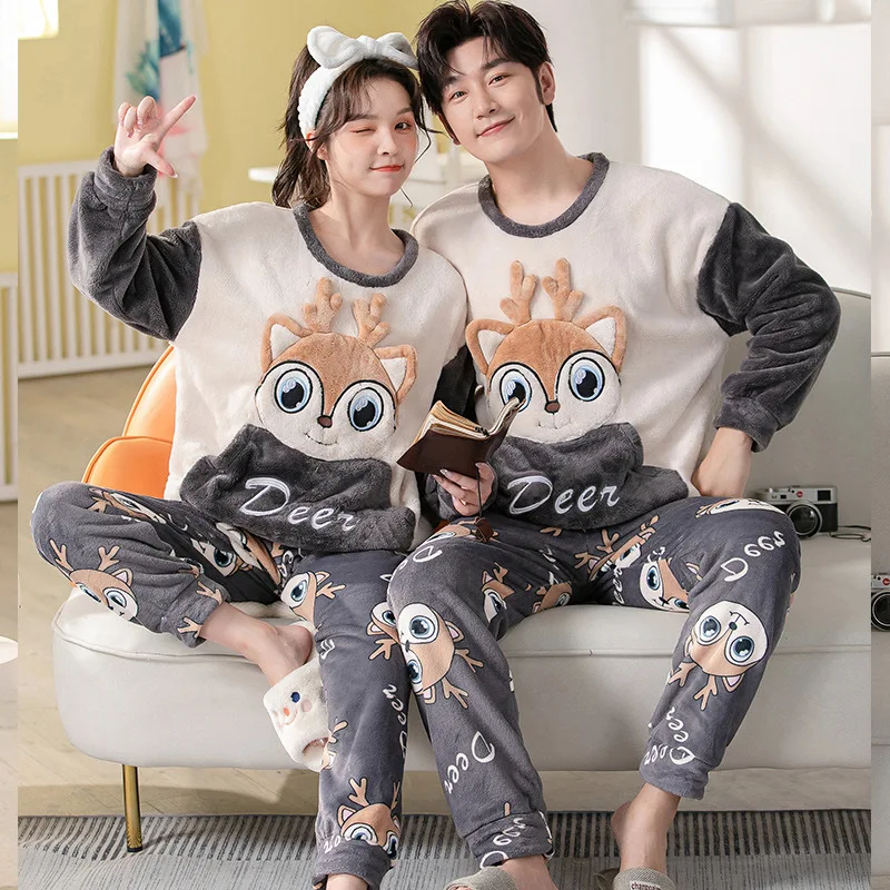 Conjunto de pijama de franela suave para hombre y mujer, ropa de con dibujos animados de Panda y conejo, traje de invierno para amantes jóvenes, novedad _ - AliExpress Mobile