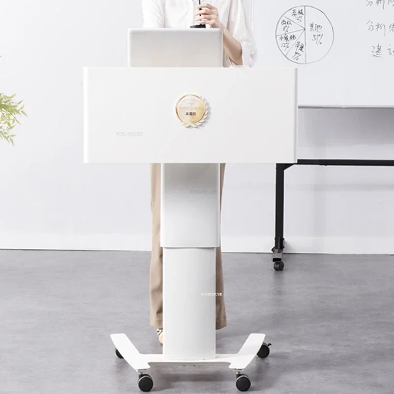 Minimalist Lifting Reception Desks Modern Creative Office Church Pulpit Store Bar Welcome Counter Movable Table Host Speech Desk