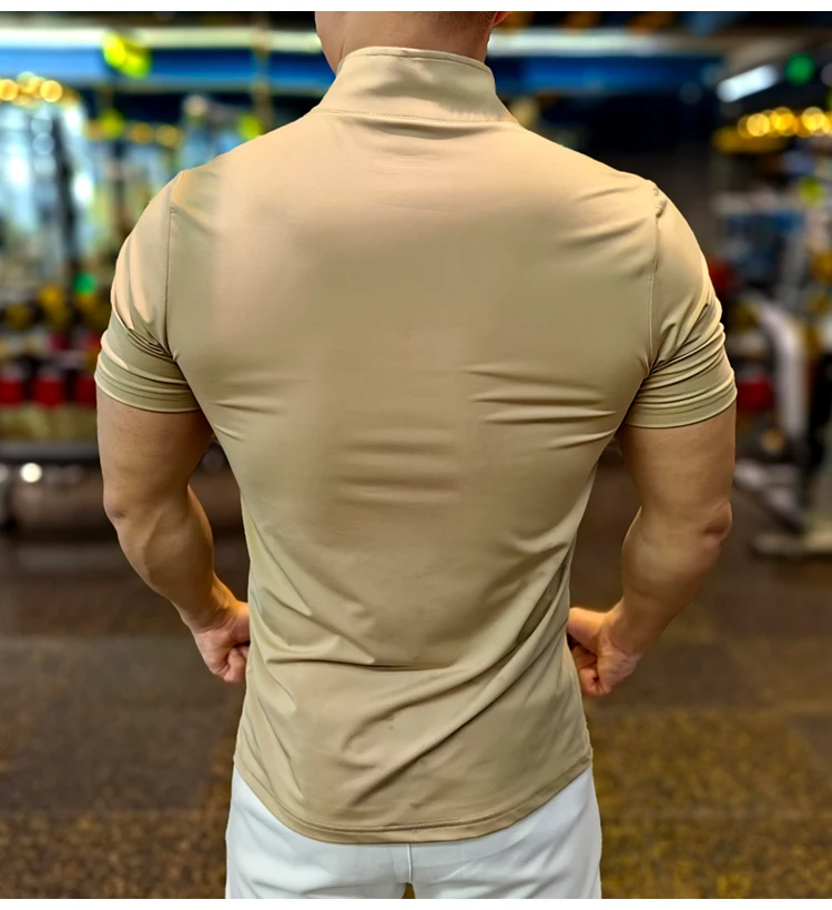 Men Running Short Sleeve T-shirt Outdoor Fitness Muscle Fit Shirt for Male Gym Jogging Sports Tops Tennis Elastic Breathable Tee
