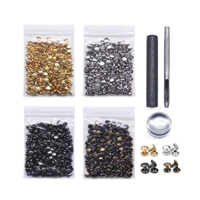 400 Sets 4 Colors Brass Metal Studs Rivets With Fixing Tools Double Cap ...