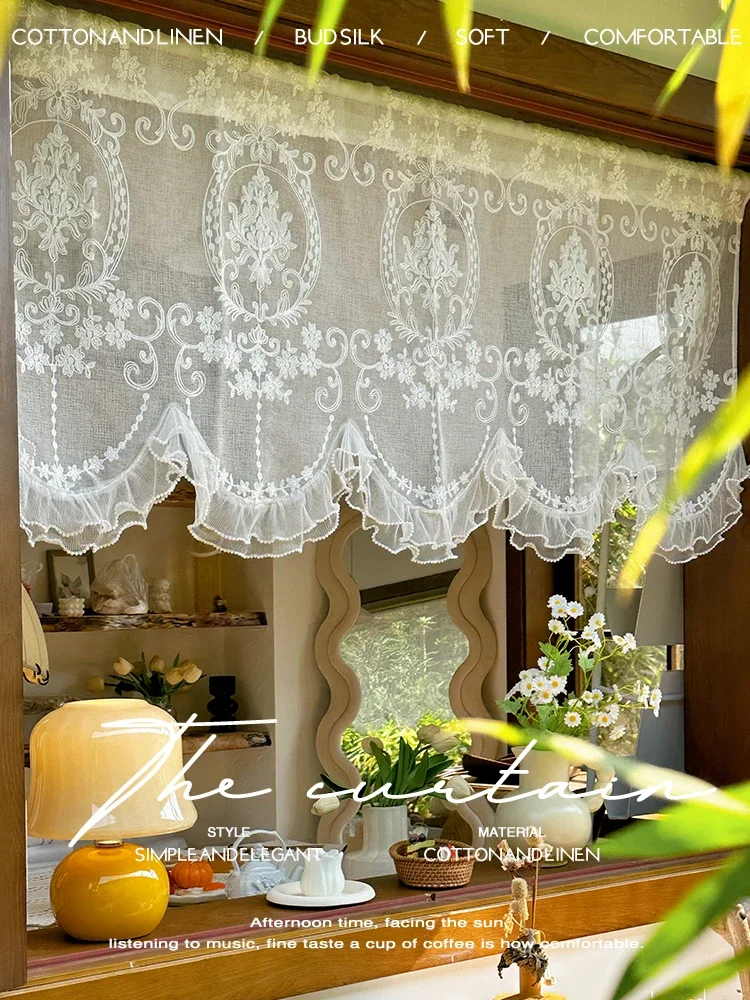 French Korean Princess Style Gauze Curtains Valance for Living Room Arch Bedroom Bay Window Cabinet Block Partition for Kitchen 2