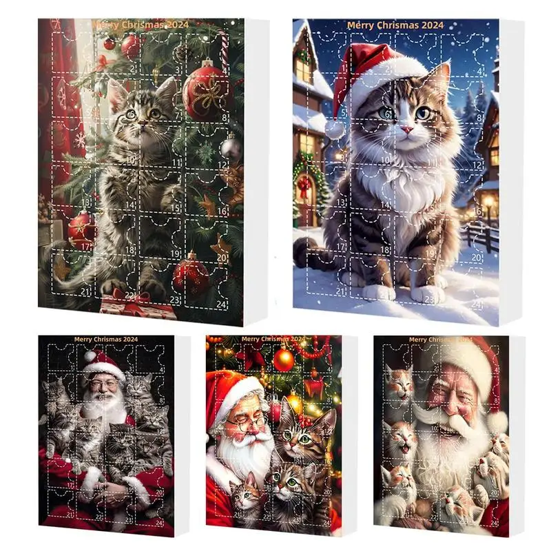 Christmas Cat Advent Calendar 24 days box Xmas Tree Hanging 2D Ornament Cartoon Festival Supplies Funny Holiday Decoration