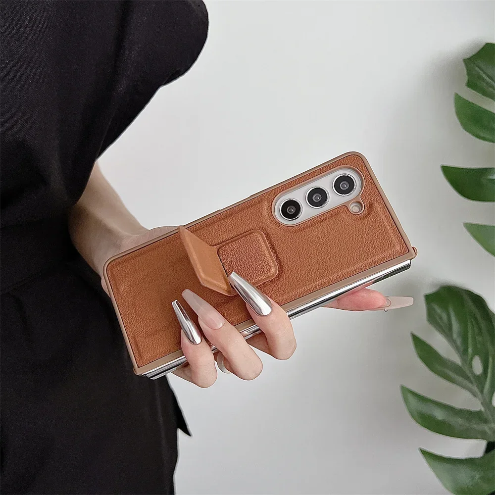 PU Leather Cover with Invisible Bracket - Premium Hard Plastic Phone Case