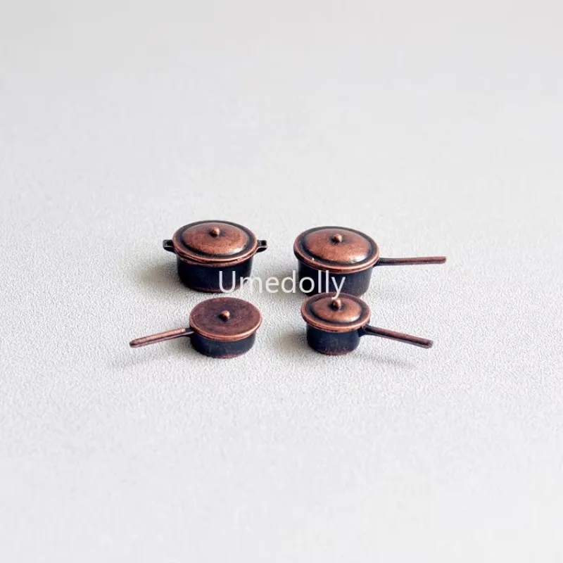 1 Set Retol Miniature Dollhouse Mini Metal Pot Kitchenware for Pretend Play Kitchen Doll Food Toy Accessories