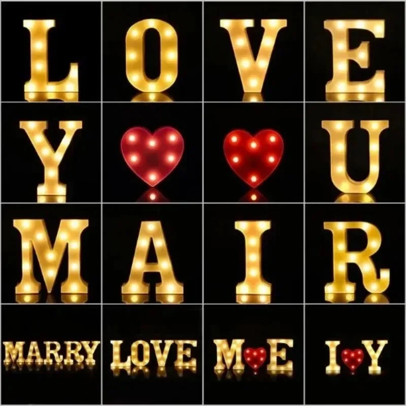 LED Letter Light Alphabet Number Heart Plastic Atmospher Lamp 16cm for Home Wedding Valentines Ornament Birthday Party Decor