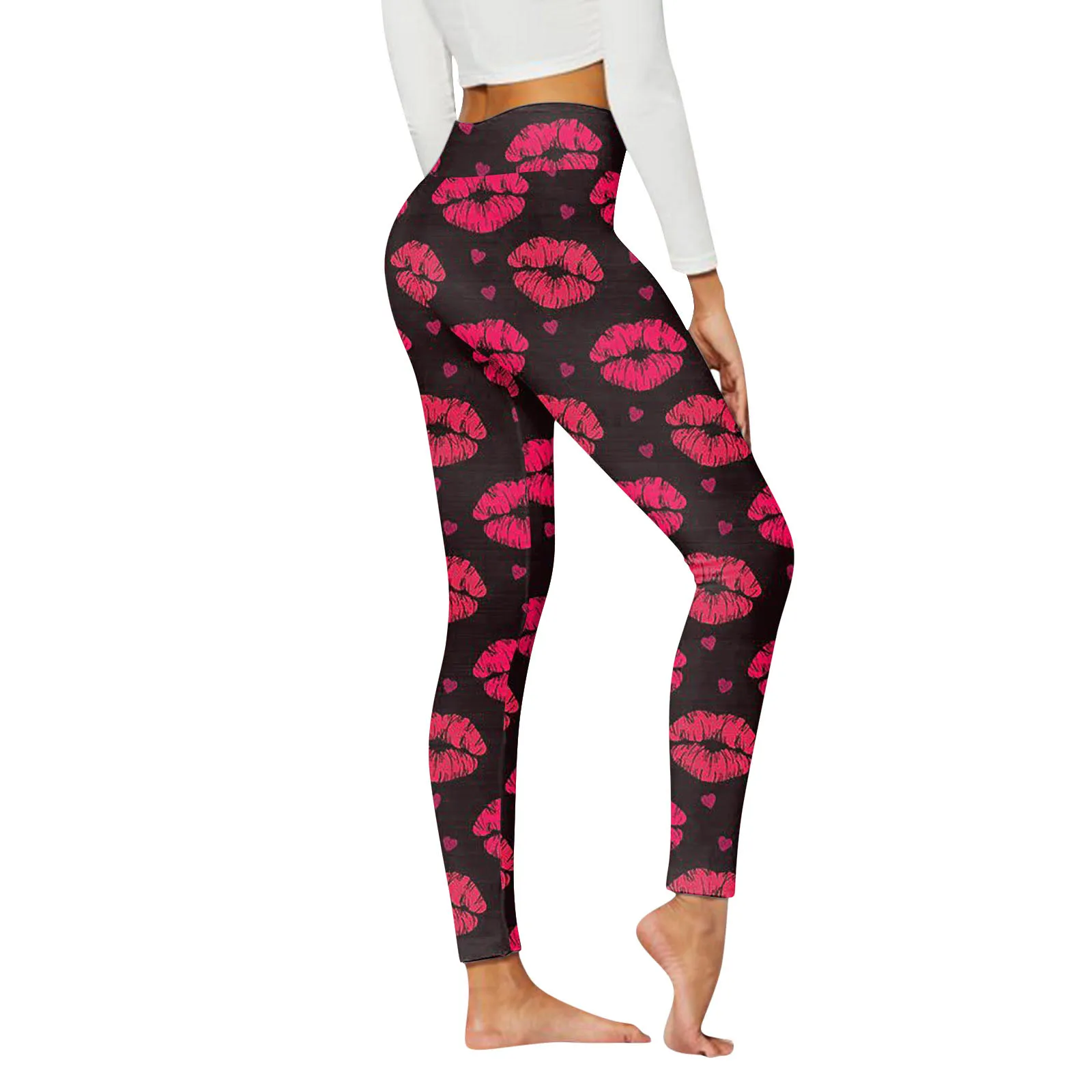 Women Sports Leggings Womens Casual Comfort Pants Heart Print Sports Leggings for Business Outfits