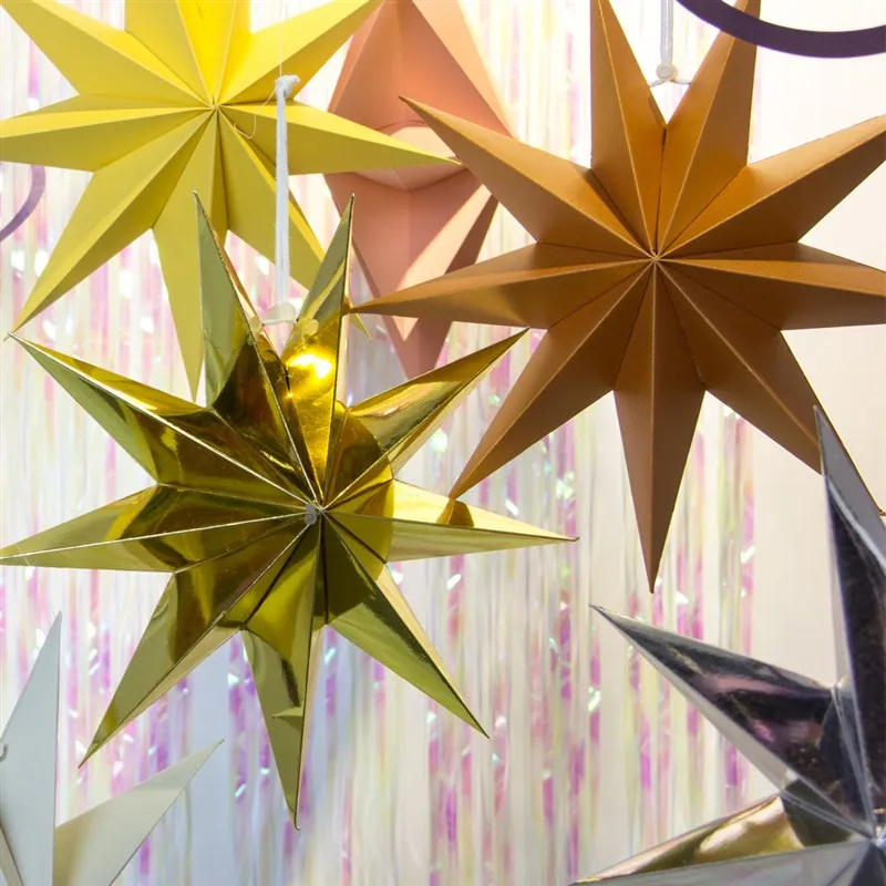 Étoiles En Papier Découpées Dorées - Lot De 12 - Décoration Fête, Noël, Anniversaire