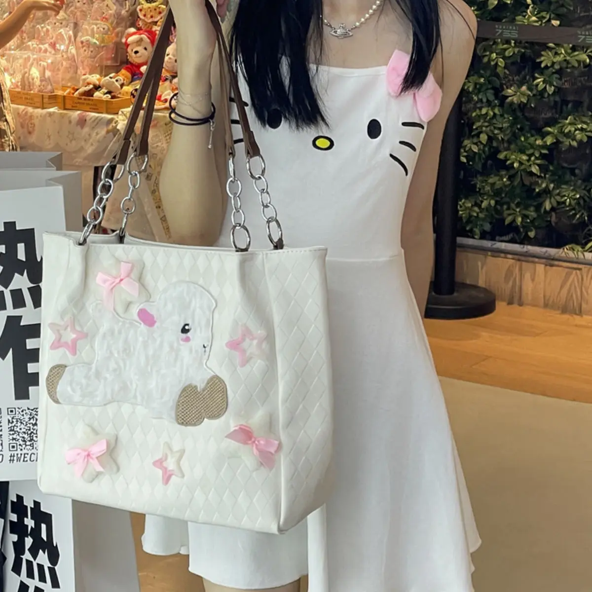 JIAERDI Harajuku Star White Shoulder Bags Women Sweet Hot Girls Large Capacity Y2k Bag Ladies Vintage Tote Bag Bolsas Aesthetic