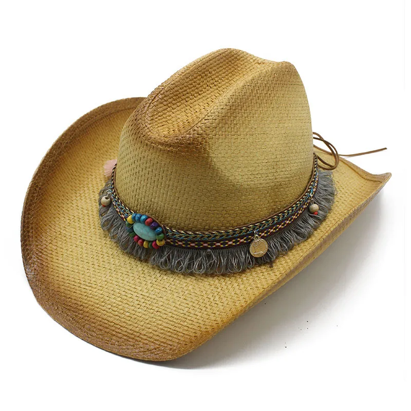 

New Outdoor Spring/Summer Ethnic Style Western Cowboy Straw Hat Foreign Trade Tibetan Tibetan Style Top Hat