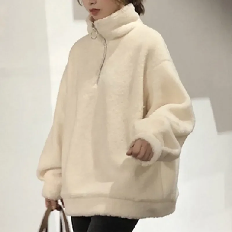 

Fashion Autumn Winter Warm Loose Lamb Wool Sweatshirts Oversized Women Korean Teddy Fleece Female Jackets Causal Coats Pullovers