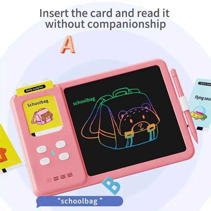 J1UL1N 어린이 그림 그리기 LCD 쓰기 태블릿 몬테소리 시각적 텍스트 학습 기계 말하는 어린이 그림판