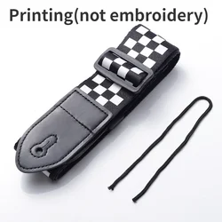 Vibrant Embroidered Cotton Guitar Strap - Extra Wide Adjustable Shoulder Belt (Black white check)