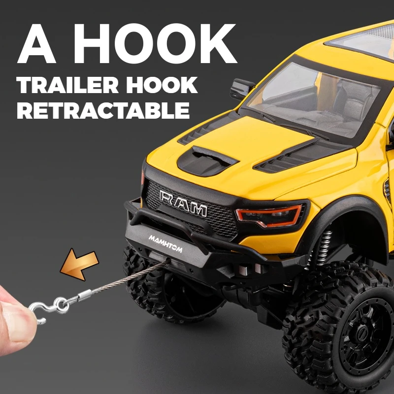 1:24 닷지 매머드 RAM 1000 TRX 6x6 픽업 금속 합금 다이캐스트 모델 자동차 어린이 장난감 자동차 가벼운 컬렉션 선물 친구