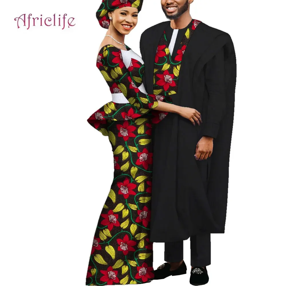 MaxPick Disfraz de pareja africana para mujer, bata de 3 piezas para hombre  musulmán, conjunto de camiseta y pantalones de Kaftan's Agbada a juego