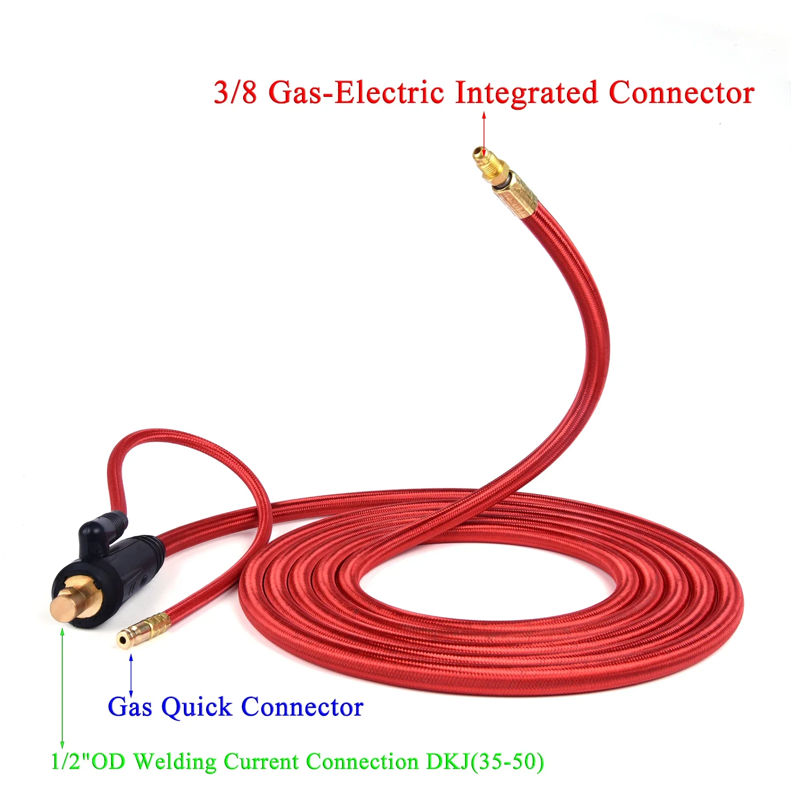 Welding Torch Welding Cable Connector 4/7m WP9 TIG Welding Torch Gas-Electric Integrated Red Rubber Hose Cable Wires 5/8 UNF Quick Connector 35-50 Euro Connecto