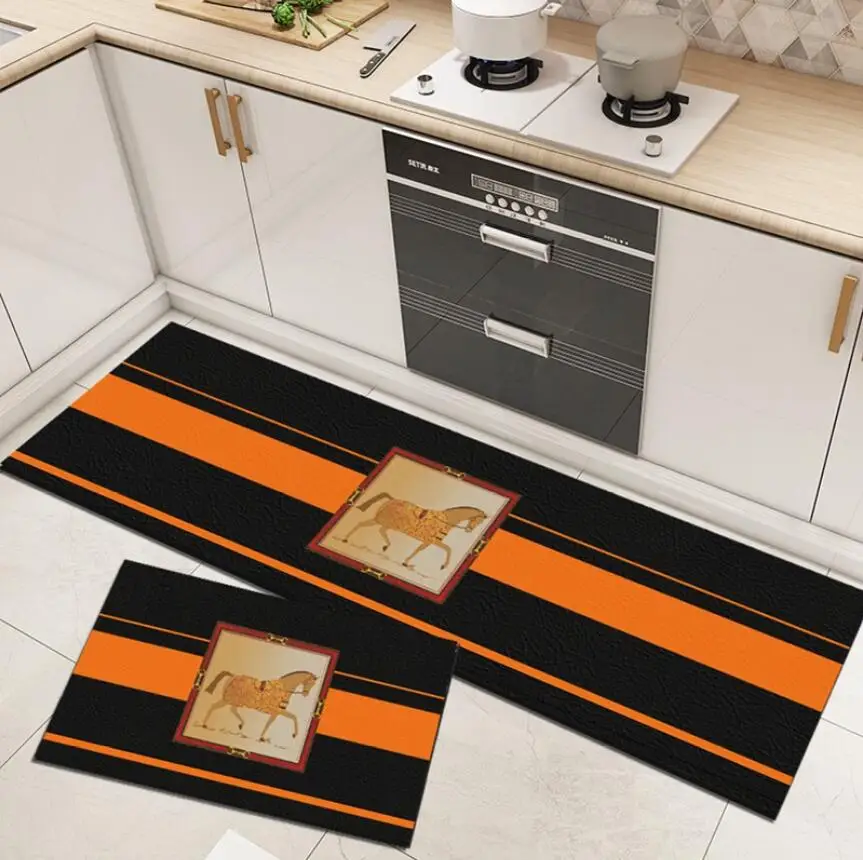 Luxury PVC Washable Kitchen Mat Chic Horse Printed Floor Entrance Doormat Carpet for Bedroom Bath Rug Bathroom Mats Set Rugs 3