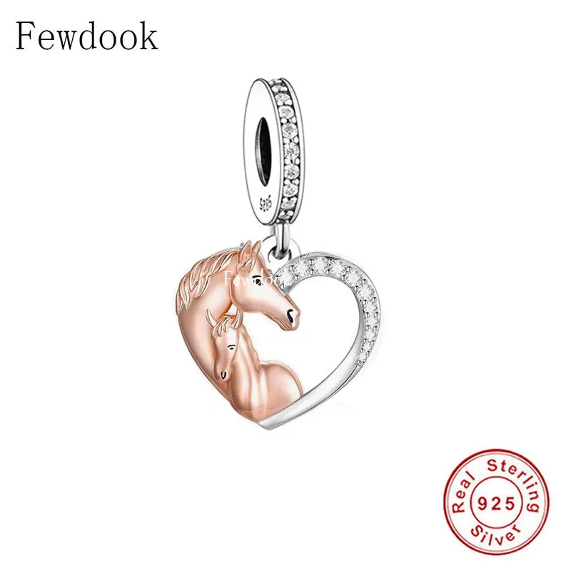 Fit Original Charm Bracelet 925 Sterling Silver Heart  Horse Mother and Baby Foal Bead For Making Women Mother's Day Berloque 2