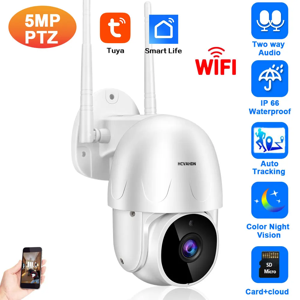 5Mp Tuya Wifi Ptz Camera Outdoor Smart Life Wireless Ip Security Cam 2 Way Audio Cctv Mini Speed Dome Camera Videosorveglianza