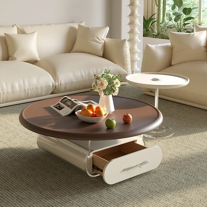 New Cream Light Retro Coffee Tables Simple Light Luxury Round Living Room Center Table Acrylic Shop Office Muebles Furniture