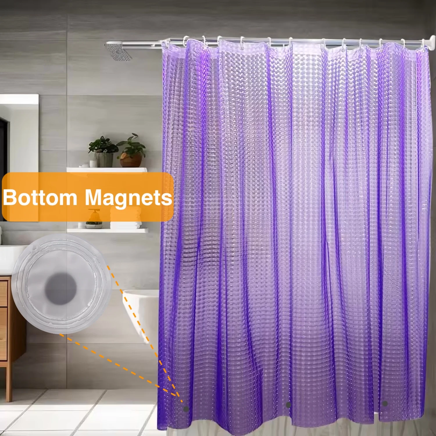 1 revestimiento de cortina de ducha de cristal púrpura con imanes  ponderados y ojales de Metal, cortina de baño transparente con ganchos de  plástico - AliExpress, image size:1500x1500