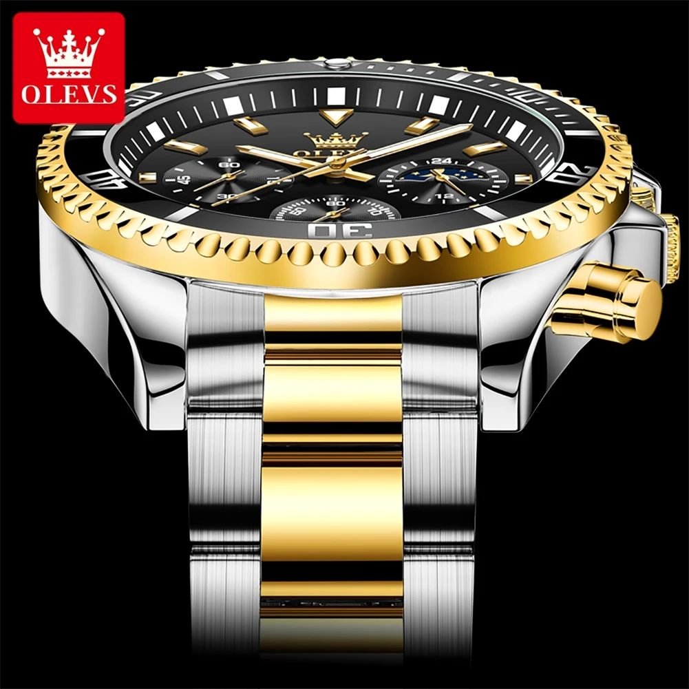 OLEVS Luxury Chronograph Quartz  Watch for Men Stainless Steel Sports Waterproof Wristwatches  Date Luminous Hands Mens Watches
