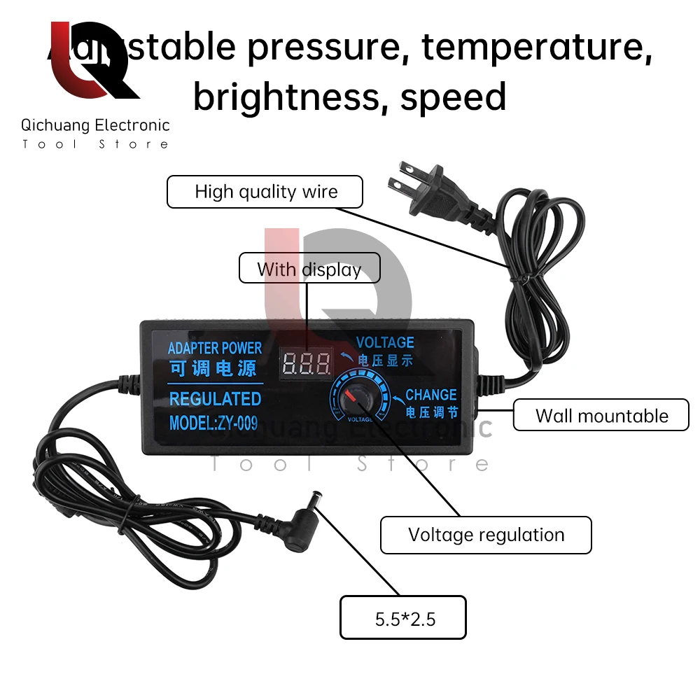 50/60HZ Adjustable AC100-240V to DC 3V-24V 5A Universal Adapter With Display Screen Voltage Regulated Power Supply Adatpor