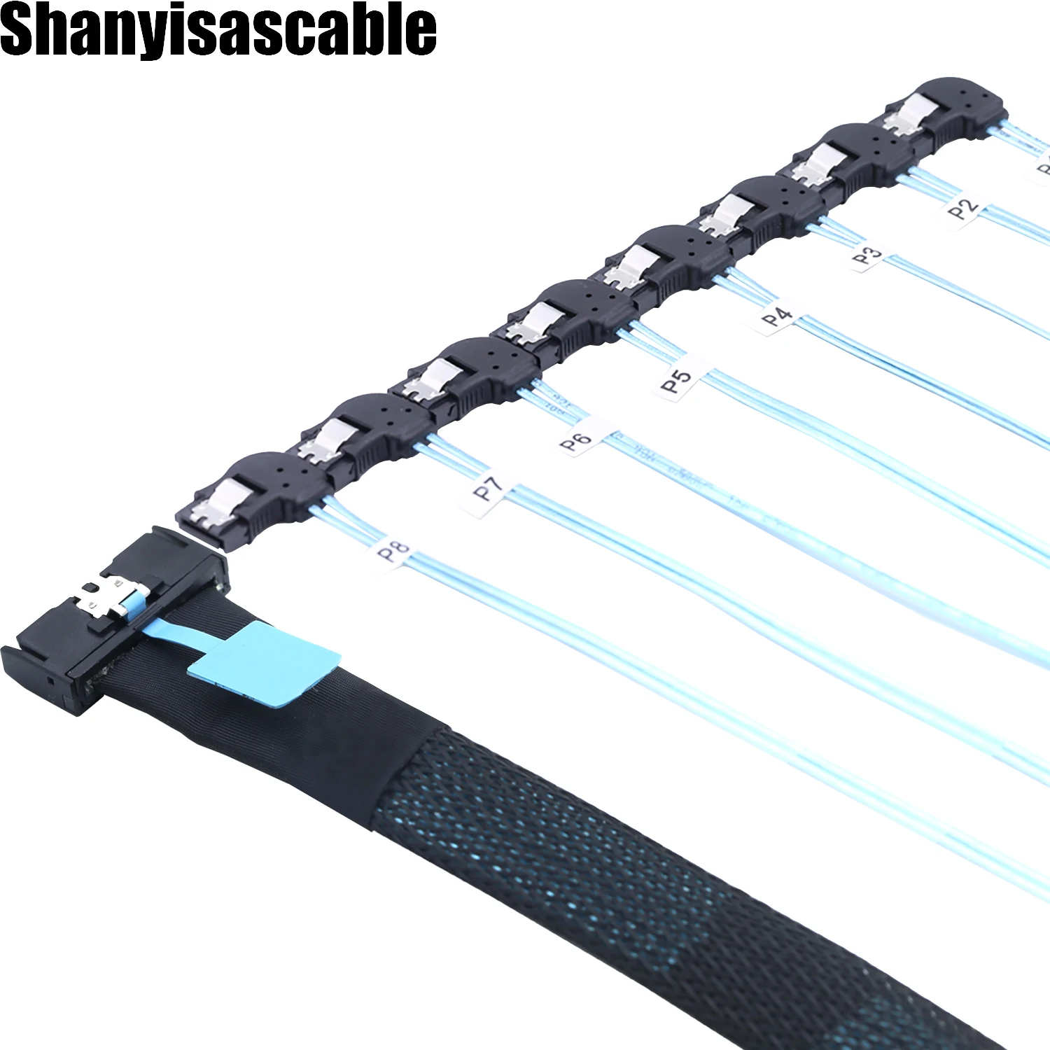 0.5M MCIO 74P 8X 8I SAS SFF-8654 8i PCI-E Ultraport Slimline 5.0 to 8X SATA 7P left angle female Cable