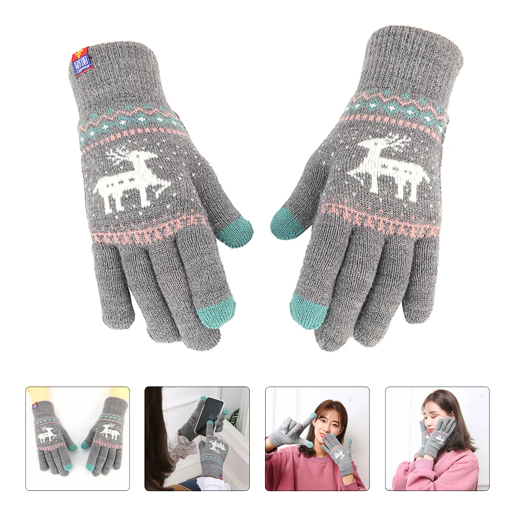 

Warm Gloves Cashmere Touchscreen Winter Full Finger Christmas Knitted Hand Women