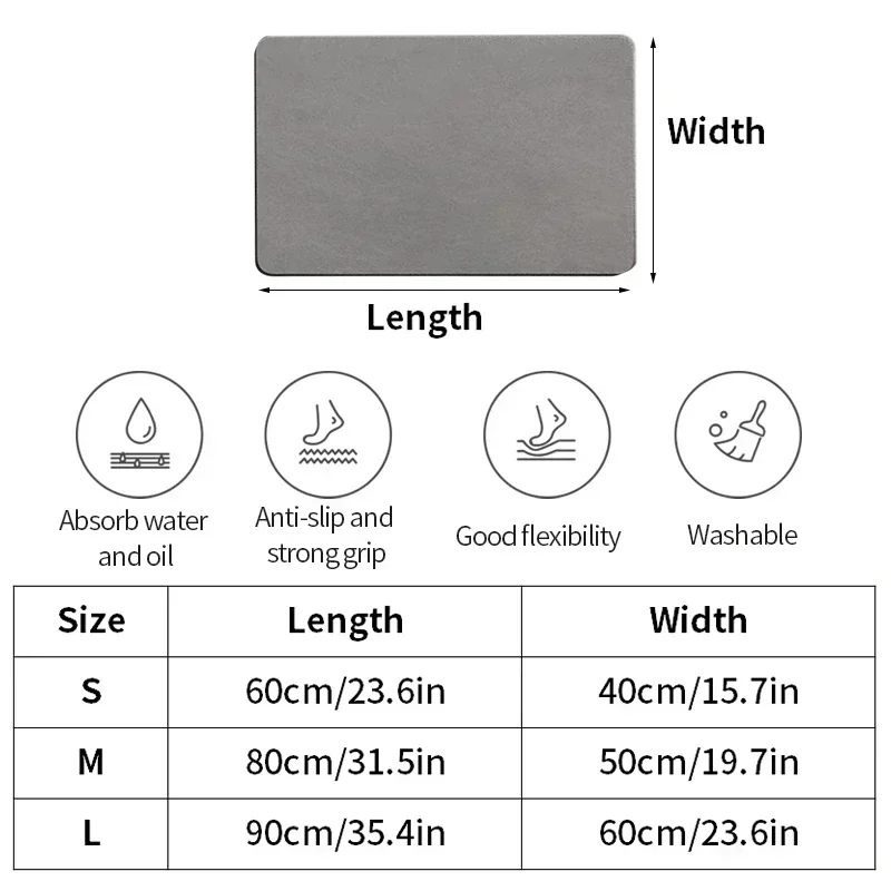 Diatomite Bath Mat Non-slip Bathroom Rug Super Absorbent Bathroom Carpet Bathtub Drying Floor Mats Shower Room Entrance Doormat 6