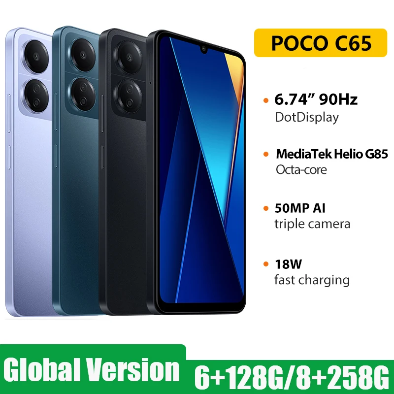 

POCO C65 4G Global Version Smartphone 128GB/256GB MediaTek Helio G85 Octa Core NFC 5000mAh 18W Charging 6.74" 90Hz 50MP Camera