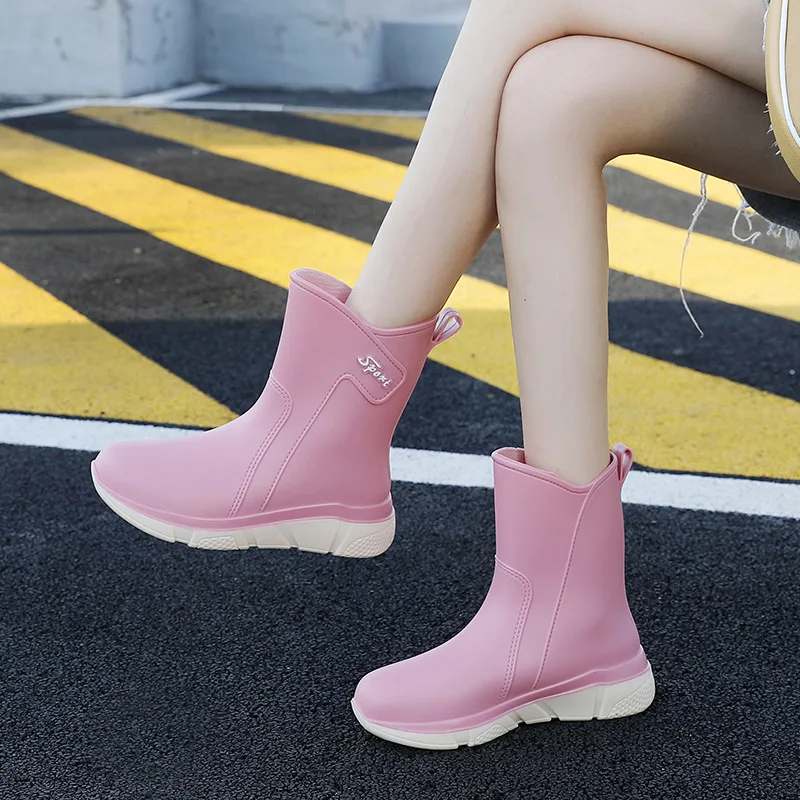 Botas lluvia rosas para Mujer, botines informales impermeables exteriores, cómodos, sin para trabajo de cocina, 2022 - AliExpress